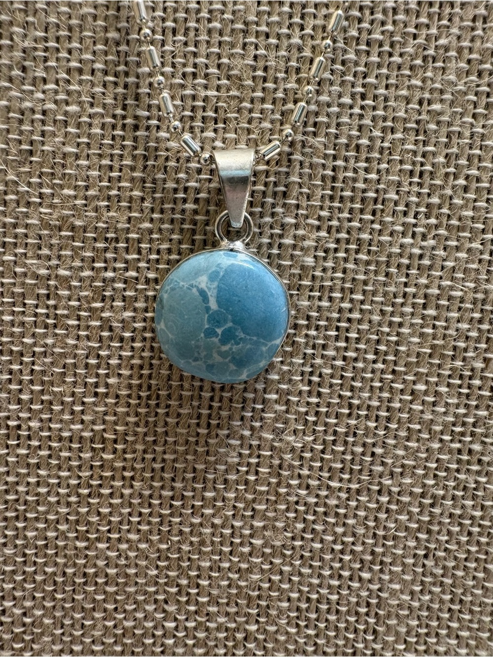 Blue  Round Pendant Necklace with Silver Chain